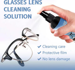 Applying cleaner to eyeglass lens with microfiber cloth
