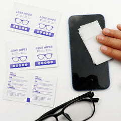 Travel-friendly Lens Wipes packaging and case