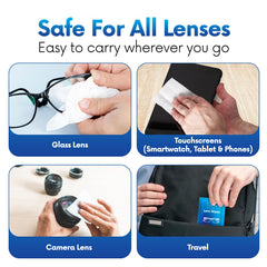 Multi-use lens wipes suitable for glasses, sunglasses, and cameras