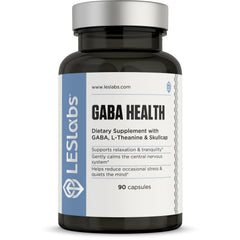 LES Labs GABA Health bottle label showing 90 capsules
