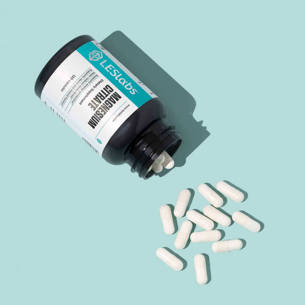 Label indicating 225 mg elemental magnesium per capsule