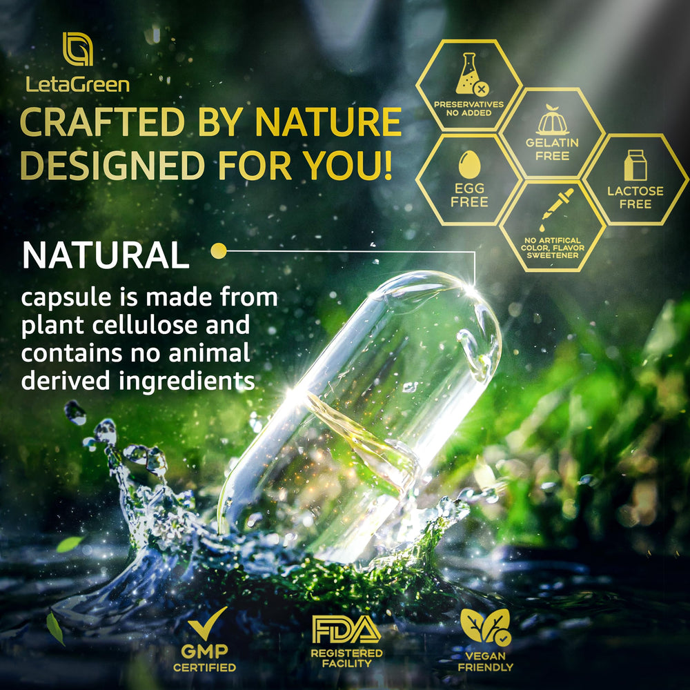 Front and back label details of LetaGreen Lion's Mane capsules