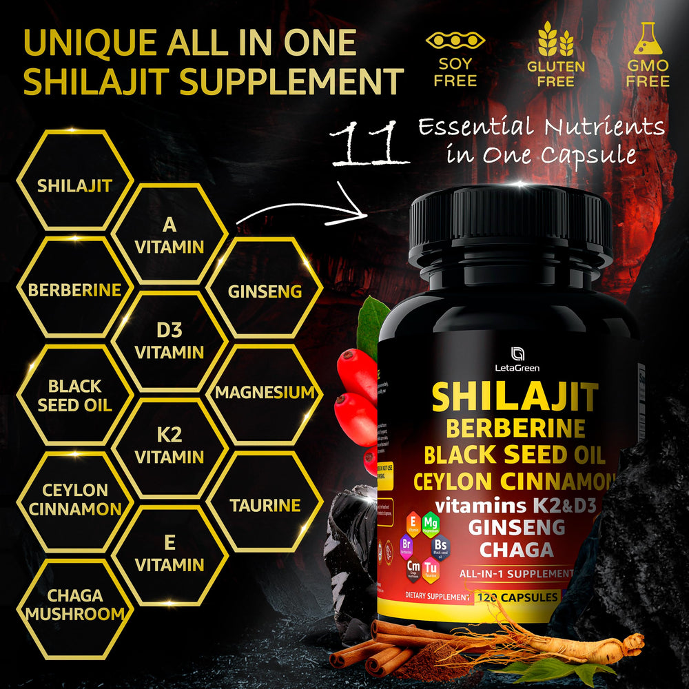 Shilajit capsules with berberine and black seed oil