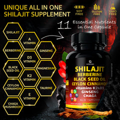Shilajit capsules with berberine and black seed oil