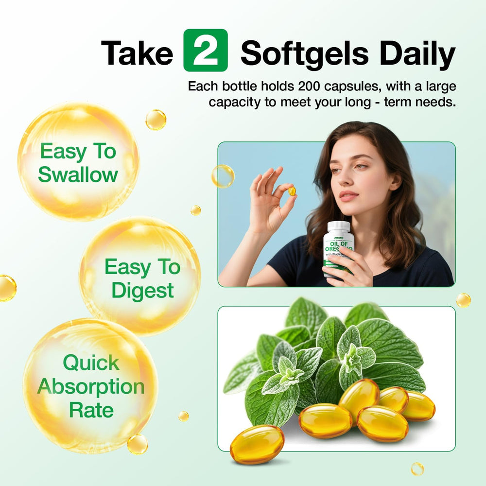 200-count bottle packaging view of Letollhold oregano oil capsules