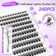Leurforu natural curl lash clusters 8-16mm variety close-up.