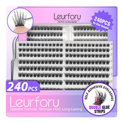 Leurforu self-adhesive eyelash clusters kit close-up with built-in strips for fast application.