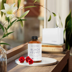 Close-up of Black Velvette essential oil bottle label