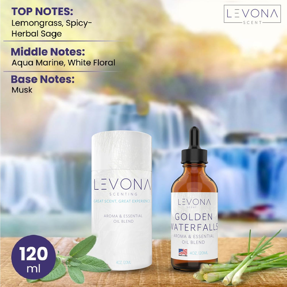 Close-up of Golden Waterfalls essential oil with lemongrass and sage