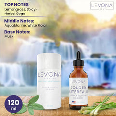 Close-up of Golden Waterfalls essential oil with lemongrass and sage