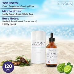 Close-up of Levona Miami Dreams 120ml diffuser oil label