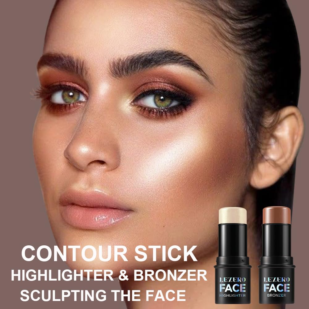 Lezero contour stick highlighter close-up on forehead and nose for lifted definition