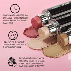Lezero Cream Blush Stick highlighter application adds a subtle glow.