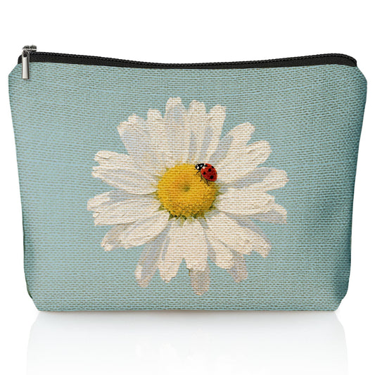 LIANGW Blue Daisy makeup bag front view ideal for travel storage