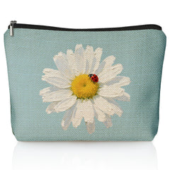 LIANGW Blue Daisy makeup bag front view ideal for travel storage