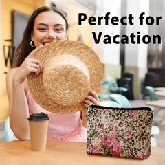 LIANGW cheetah pink rose flower small toiletry bag keeps toiletries neatly organized.