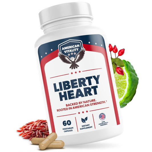 Liberty Heart bottle label highlighting Berberine, Red Yeast Rice, and Citrus Bergamot