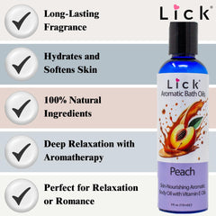 LICK Aromatic Bath Oil Peach applied to damp skin for deep moisturization.
