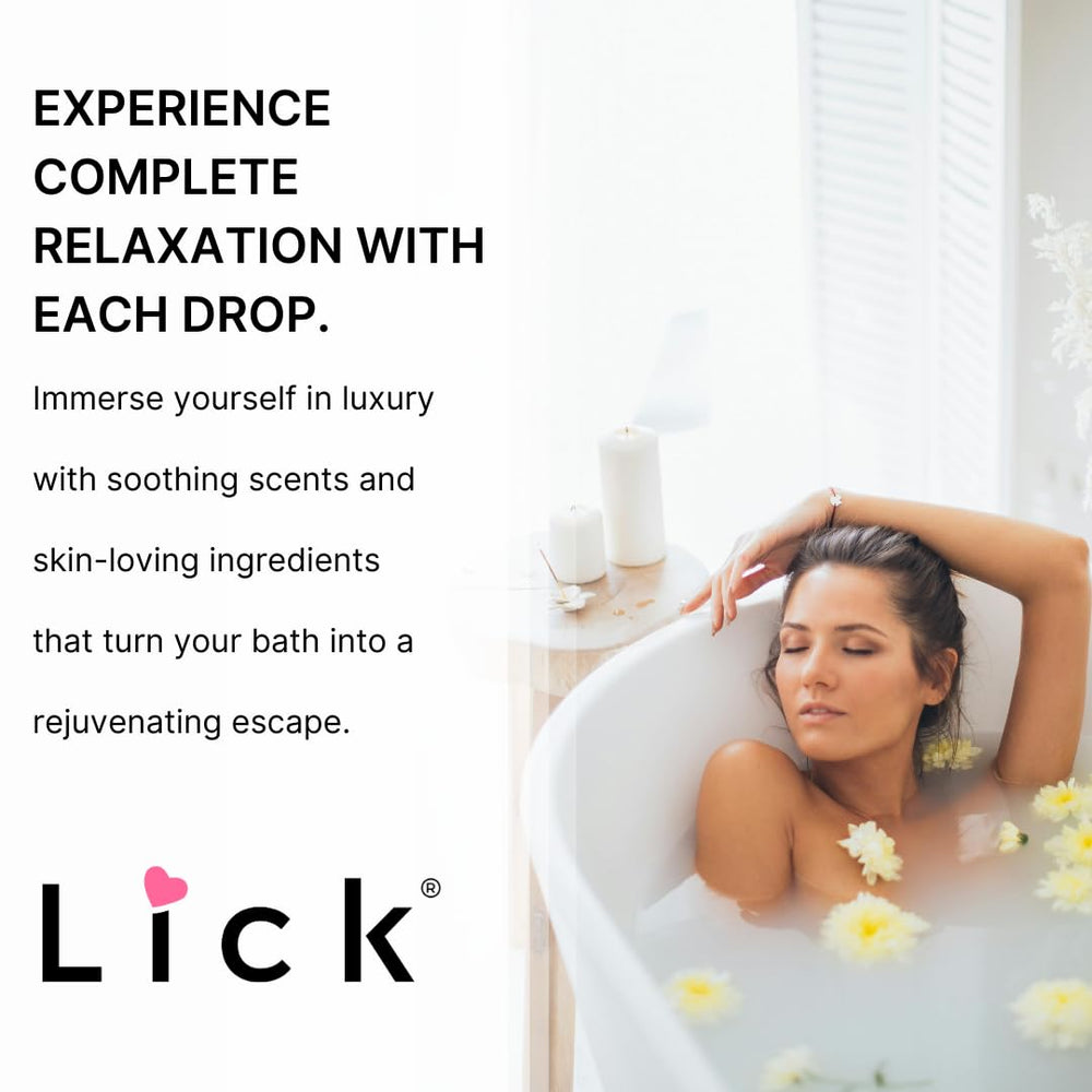 LICK Aromatic Bath Oil Peach gift-ready packaging as a wellness treat.