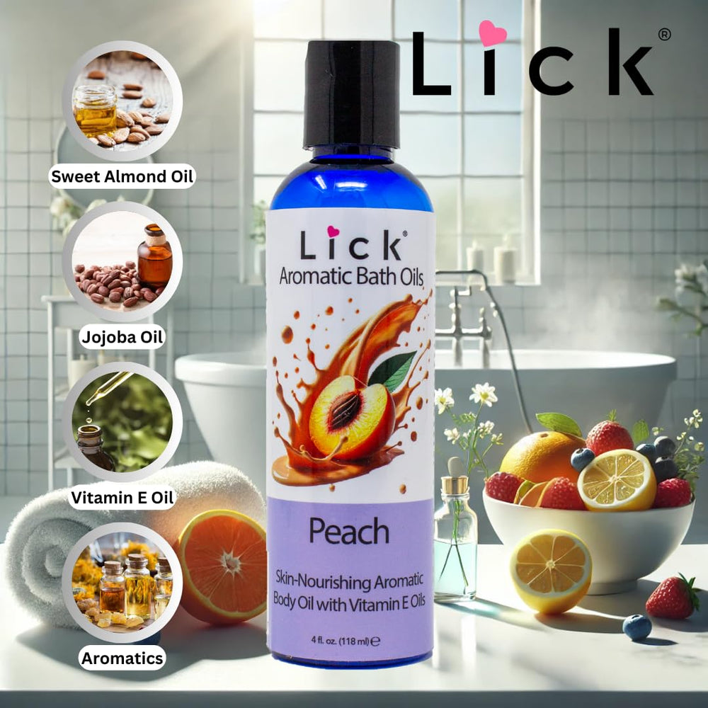LICK Aromatic Bath Oil Peach pour shows easy dispersion in warm water.