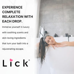 LICK Aromatic Bath Oil in water creates a soft, fragrant bath experience.