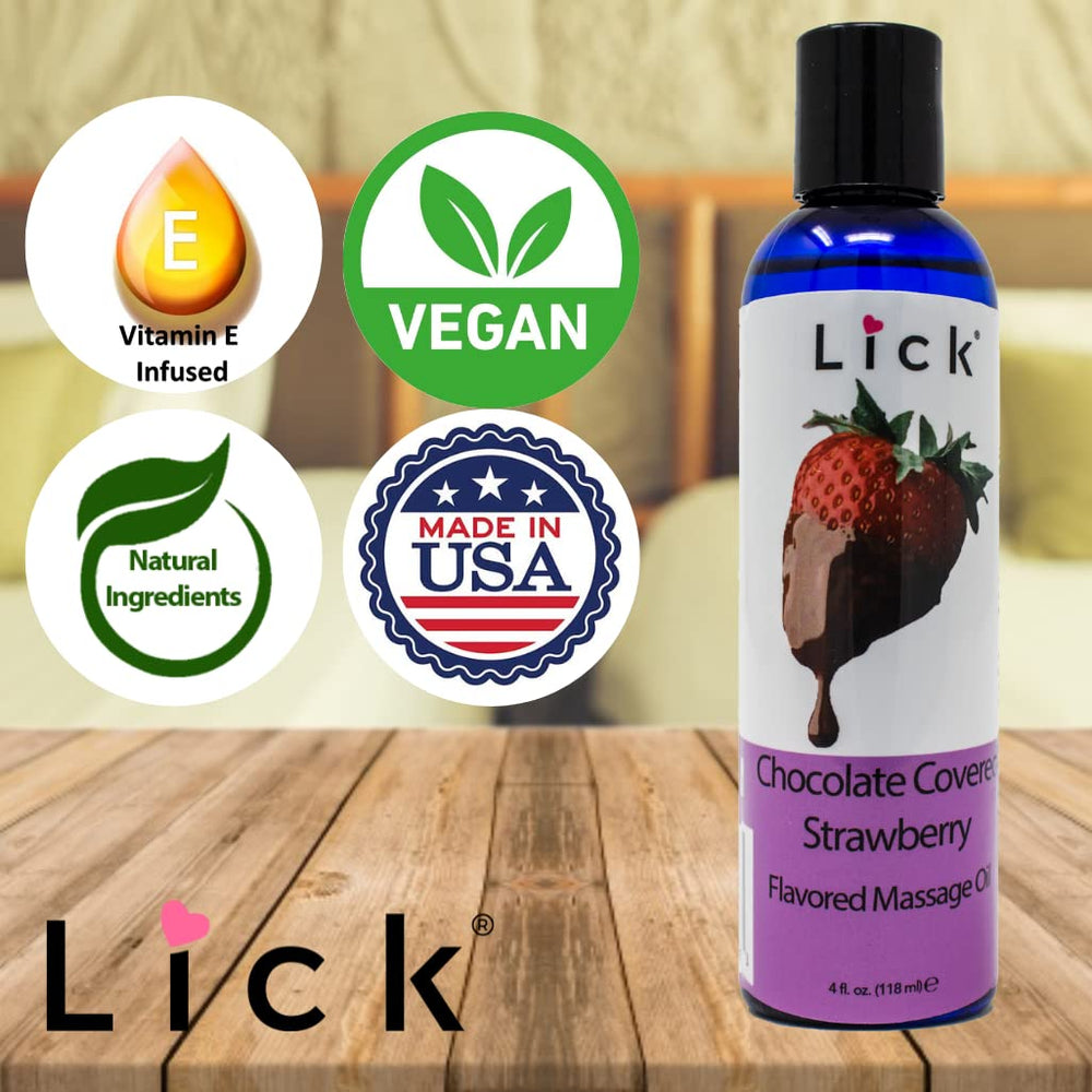 Edible-flavored massage oil highlighting edible aspect