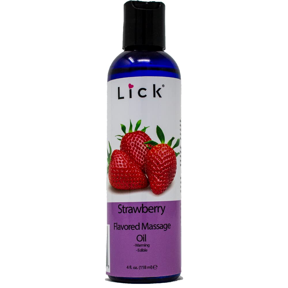 Bottle of Lick Strawberry Flavored Massage Oil 4 oz