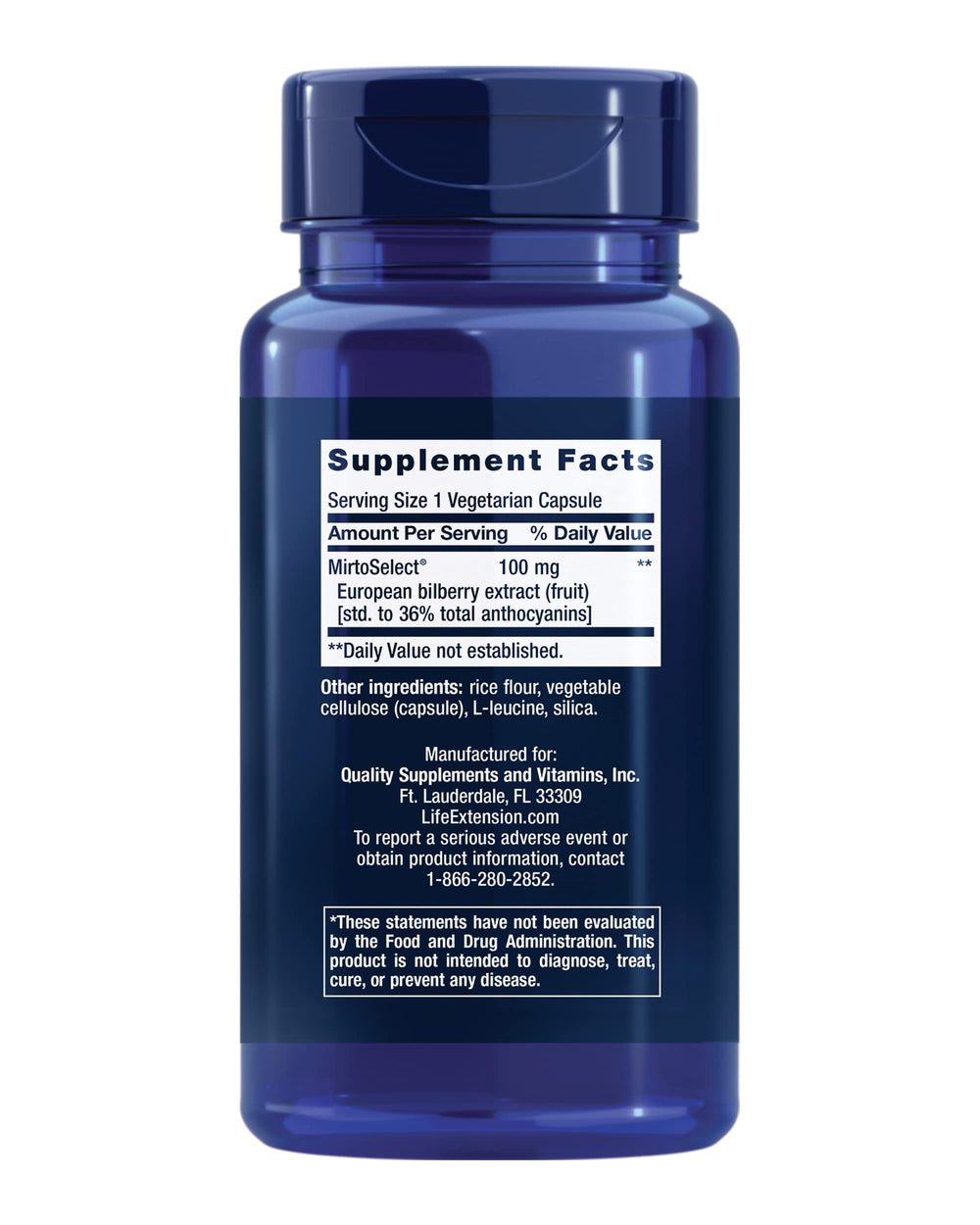 MirtoSelect bilberry extract label close-up showing 36% anthocyanins