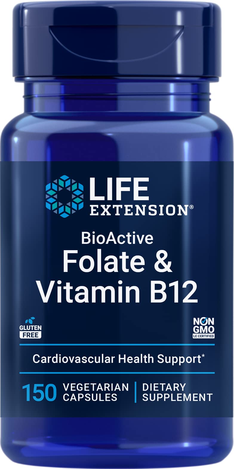 Life Extension BioActive Folate & Vitamin B12 150 Vegetarian Capsules bottle