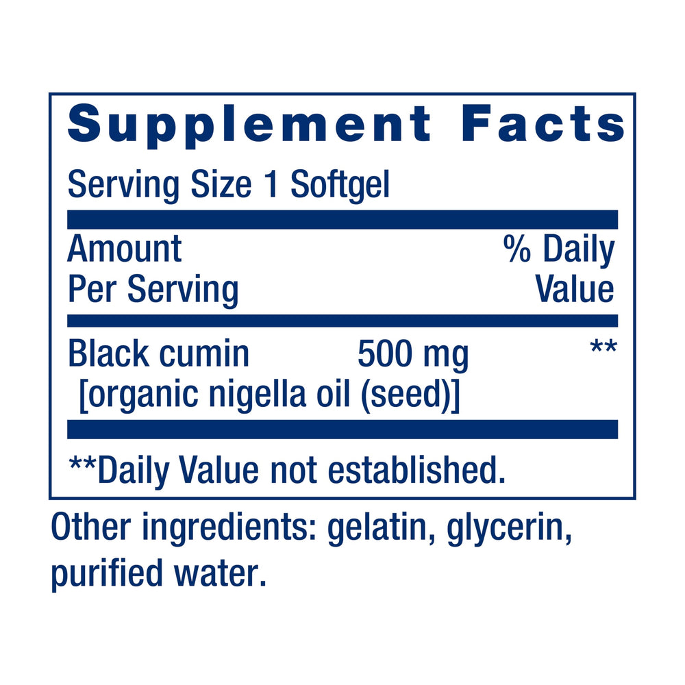 Front view of Life Extension Black Cumin Seed Oil packaging