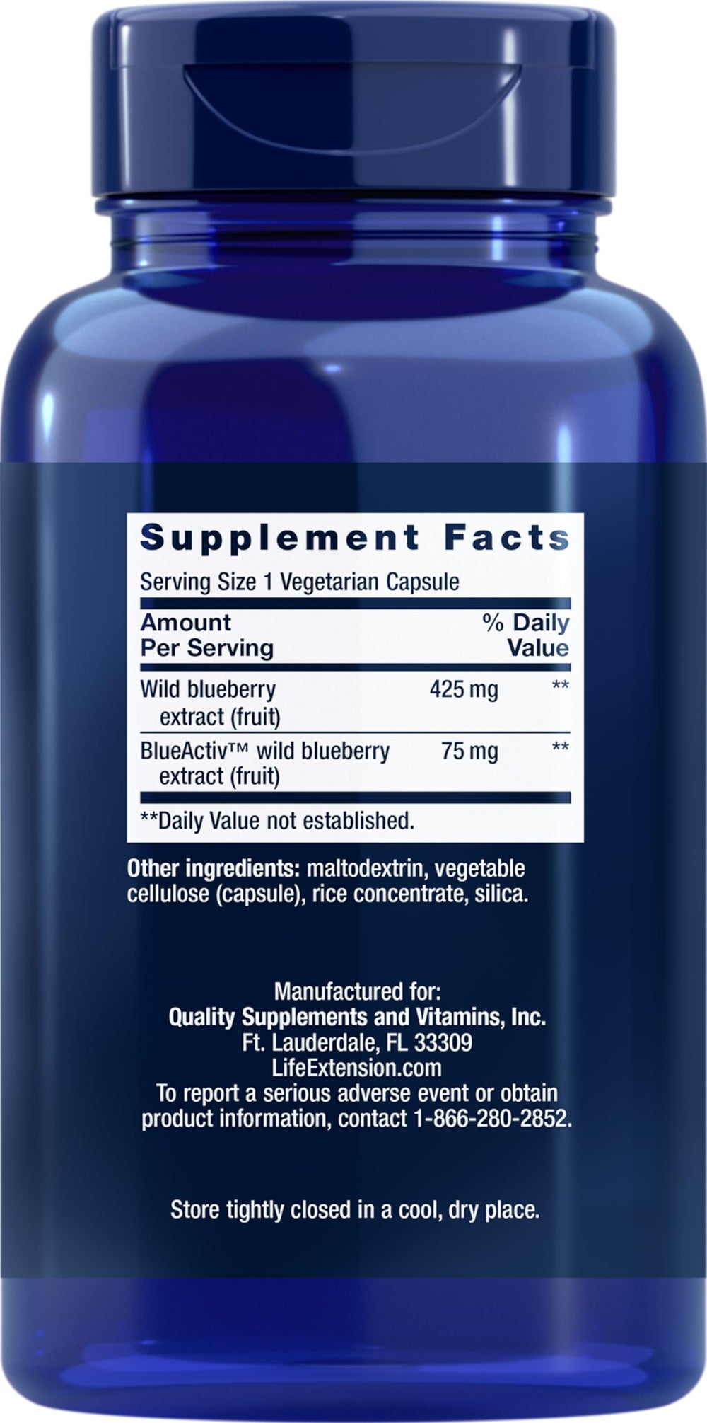 Two bottles of Life Extension Blueberry Extract 60 Vegetarian Capsules