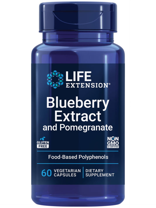 Life Extension Blueberry Extract and Pomegranate bottle highlighting arterial health