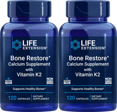 Life Extension Bone Restore Calcium Supplement with Vitamin K2 bottle – 120 capsules (Pack of 2)