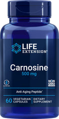 Hero image featuring Life Extension Carnosine 60-capsules bottle