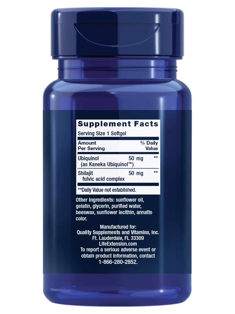 Close-up of 50 mg ubiquinol softgels