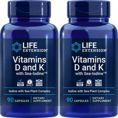 Life Extension D & K with Sea-Iodine bottle supports daily wellness in a convenient package.