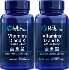 Life Extension D and K with Sea-Iodine 60 capsules (2-pack) bottle and capsules