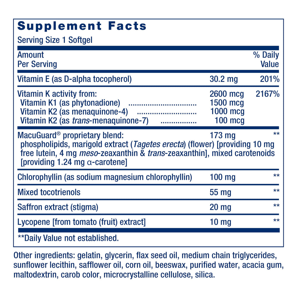 Life Extension label highlights K1 and two K2 forms for bone health.