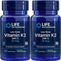 Life Extension Low Dose Vitamin K2 90 Softgels Pack 2 bottle front