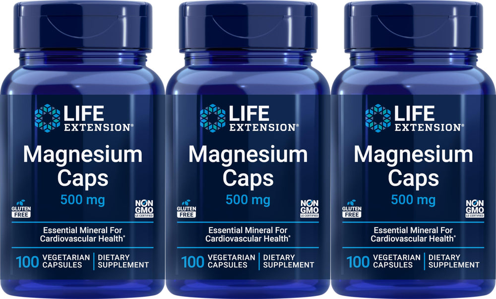 Life Extension Magnesium 500 mg bottle – pack of 3, 100 vegetarian capsules total
