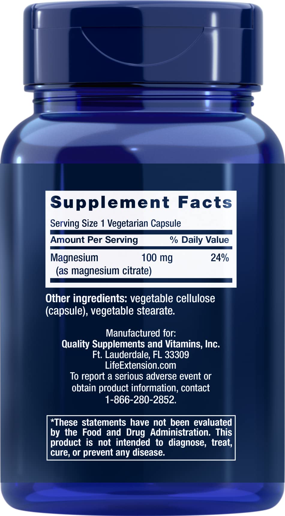 Life Extension Magnesium Citrate 100 mg bottle – back label view, 2-pack