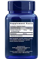 Two Life Extension Mega Benfotiamine bottles showing label – 250 mg, 120 vegetarian capsules each