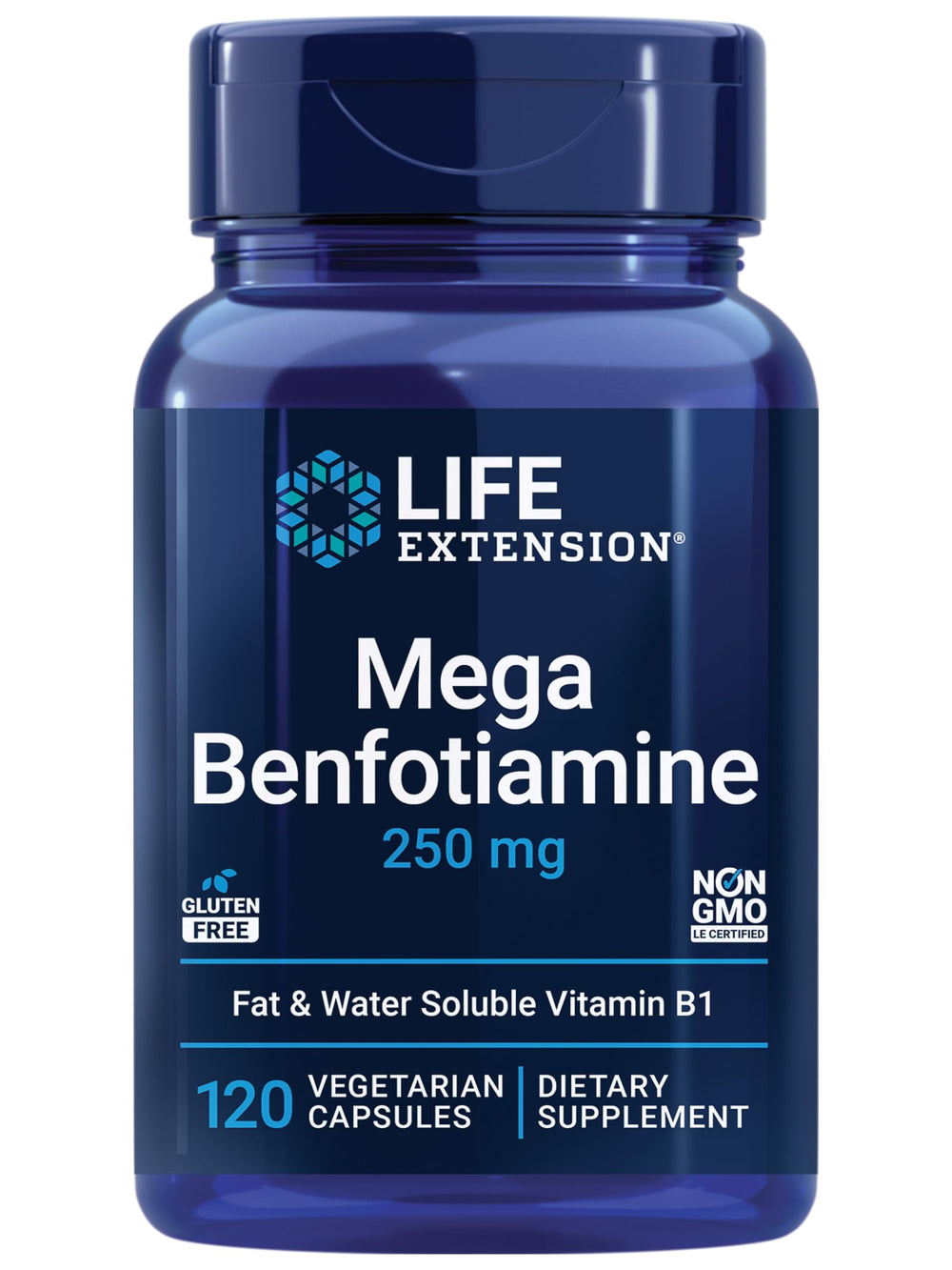 Front label of Life Extension Mega Benfotiamine 250 mg bottle