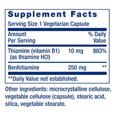 Supplement facts and ingredients panel for Mega Benfotiamine