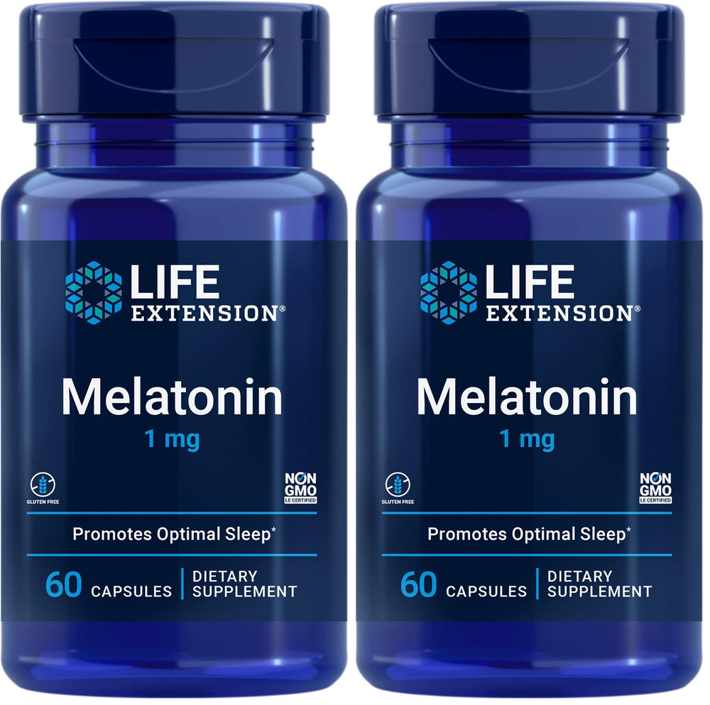 Front view of Life Extension Melatonin 1 mg two-pack
