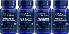 Life Extension Melatonin 6 Hour Timed Release 3 mg, 60 Vegetarian Tablets (Pack of 4) bottle - product image