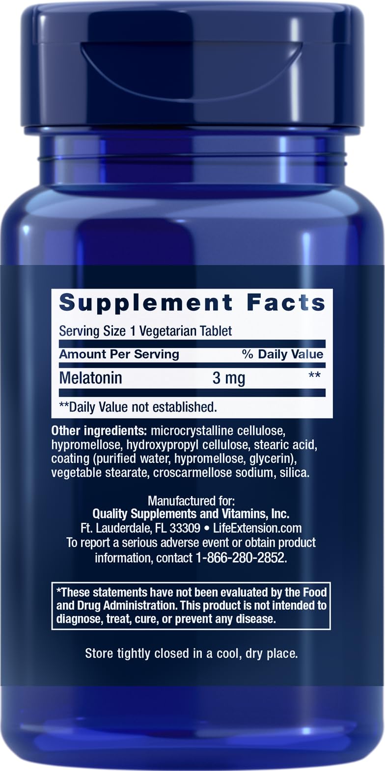 Close-up of Life Extension Melatonin 6 Hour Timed Release bottle label