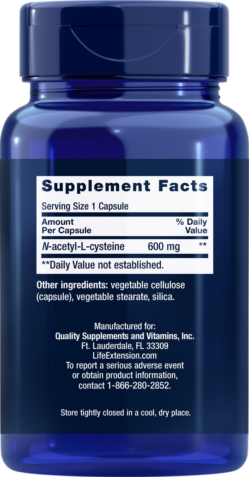 NAC 600 mg bottle label close-up