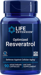 Life Extension Optimized Resveratrol bottle front view highlighting 90-day anti-aging support