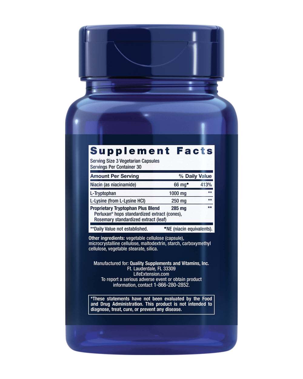 Bottle of Life Extension Optimized Tryptophan Plus 1000mg 90 capsules
